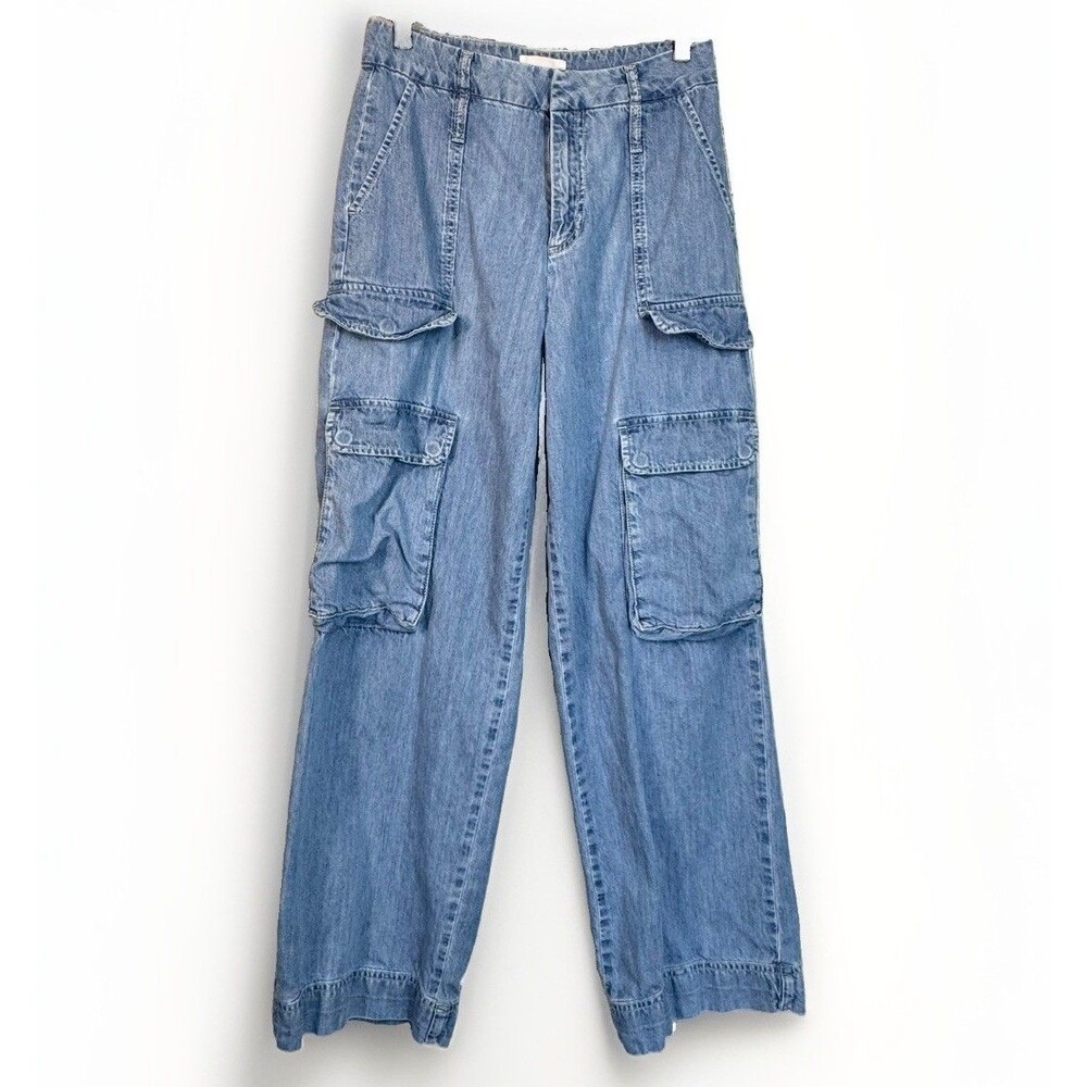 Frame Jeans Relaxed Straight Cargo Medium Wash Denim Pockets 28” Inseam Women 26